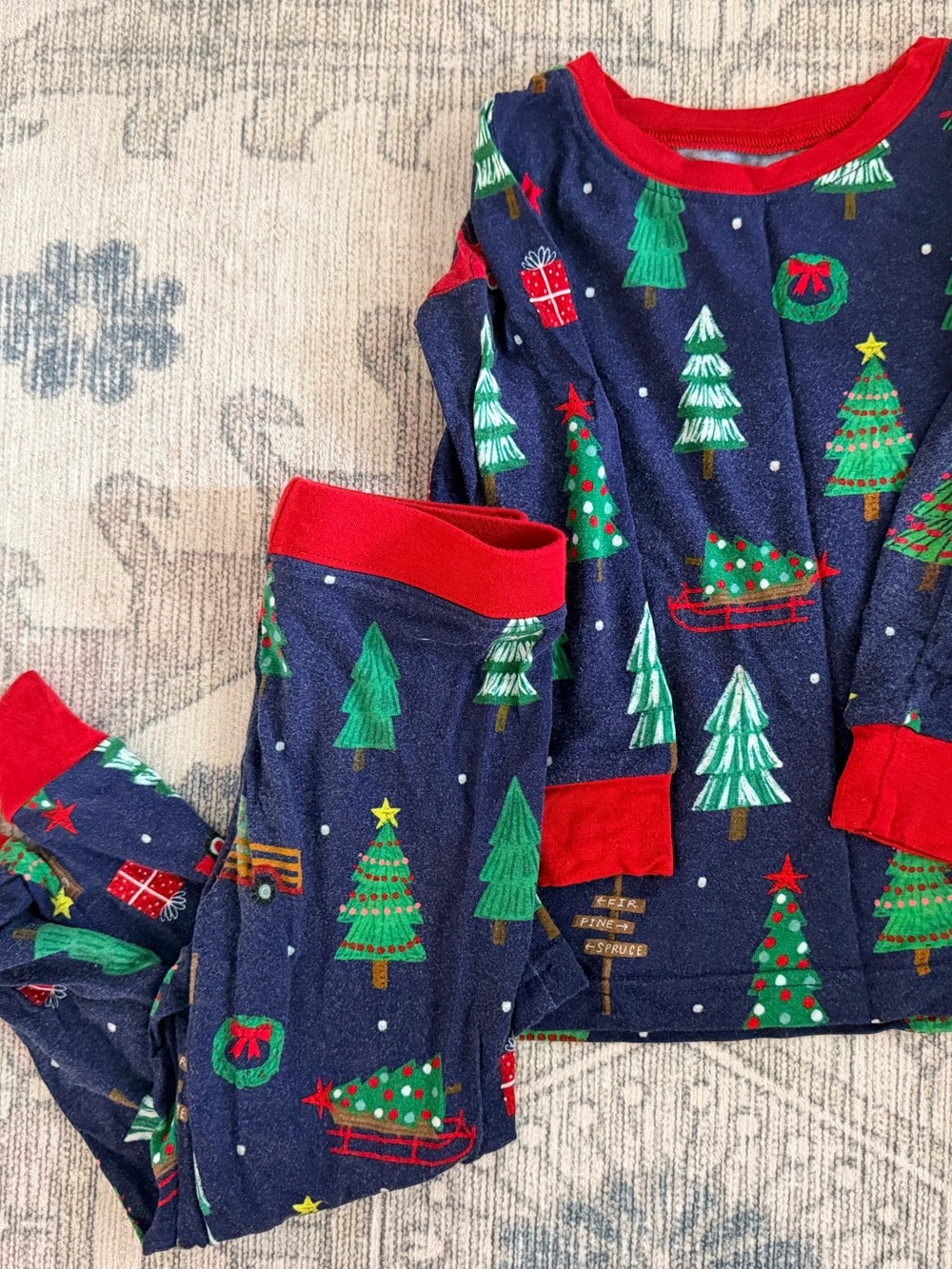 Little Sleepies Navy Blue Christmas Tree Pajama Set with Red Trim